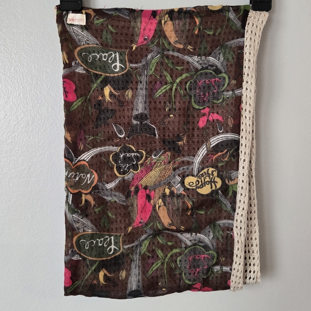 Sakroots Artist Circle Infinity Scarf Brown Floral Mesh Layered Boho Accessory - Picture 3 of 5